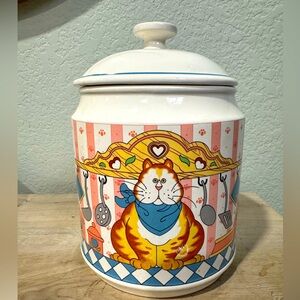 1980’s Vintage Ceramic Country Cat Cookie Jar with Lid